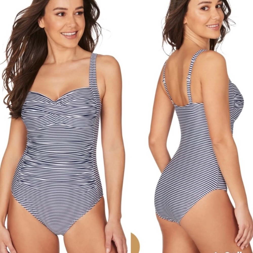 Nip Tuck Sorrento Joanne Striped Shapewear Swimsuit One Piece - Nautical Navy
